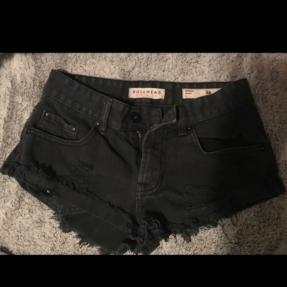 black ripped denim shorts